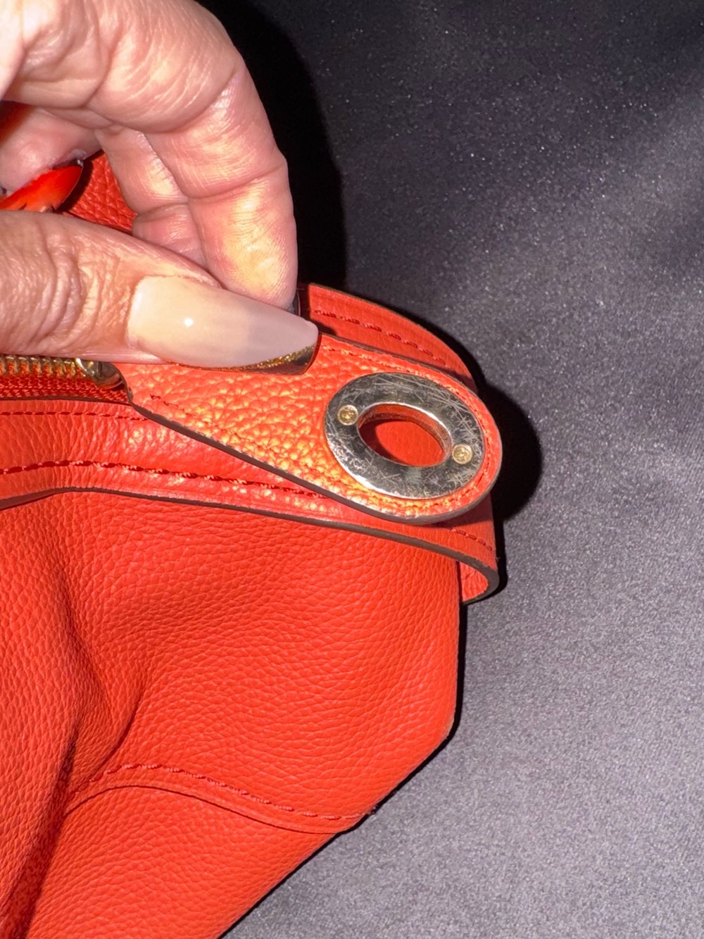 Coach Edie Pebbled Leather Shoulder Tote in Orange-Red - Picture 11 of 12
